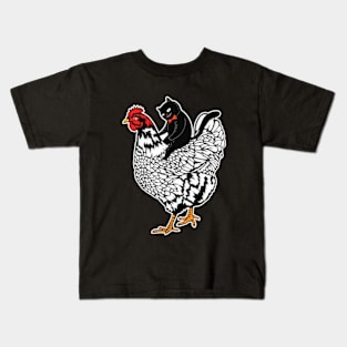 Tuxedo Cat on a Chicken Kids T-Shirt